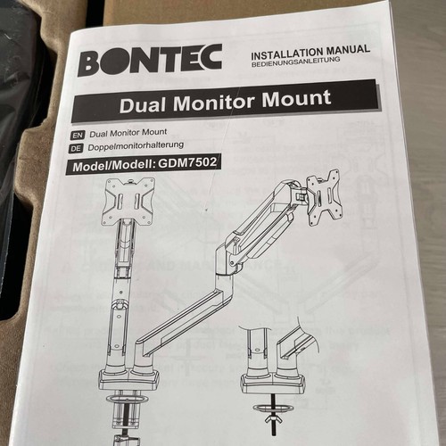 BONTEC Dual Monitor Desk Mount for 32” screens Ergonomics Gas Spring Arm Stand - Photo 2/7