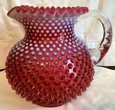 Vintage Fenton art glass cranberry opalescent hobnail pitcher