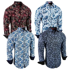 Mens Shirt Colorful Paisley Floral Fashion Print Modern Slim Fit Button Dress 2