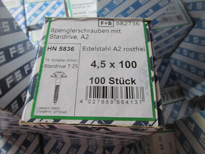 Packung Spenglerschrauben 4,5x100mm 100Stück  / Edelstahl / H2BReg2.