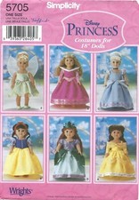 Simplicity 5705 Disney Princess Ball Gowns Costumes 18" Dolls CUT COMPLETE