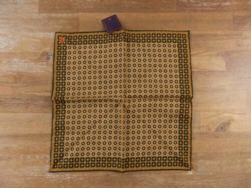 ISAIA Napoli yellow & green geometric print wool silk blend pocket square NWT
