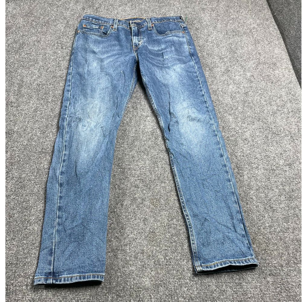 Men's Blue Denim Faded Straight Leg Button Fly Casual Jeans Pant
