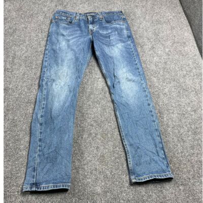 Men's Blue Denim Faded Straight Leg Button Fly Casual Jeans Pant