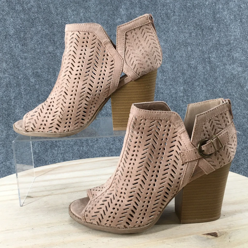 Charlotte Russe Botas Mujer 8 Peep Toe Back Cremallera Botín Rosa Imitación Cuero Tacones Foto 2 de 4