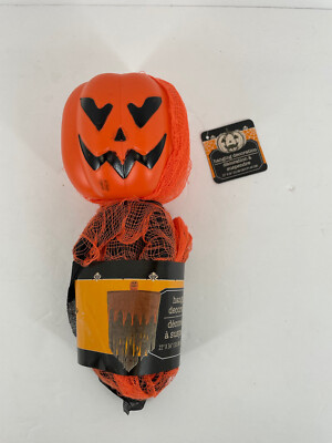 Halloween Hanging Large Pumpkin Ghost Decoration 36 x 22 inch Plastic Head NEW