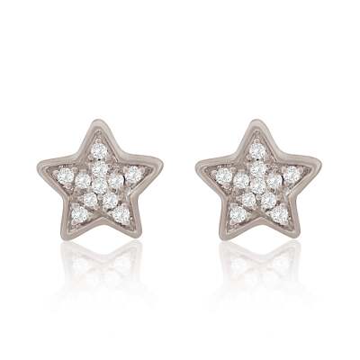 Suzy Levian 14K White Gold .06 cttw Pave Diamond Star Stud earrings 0.06 Round