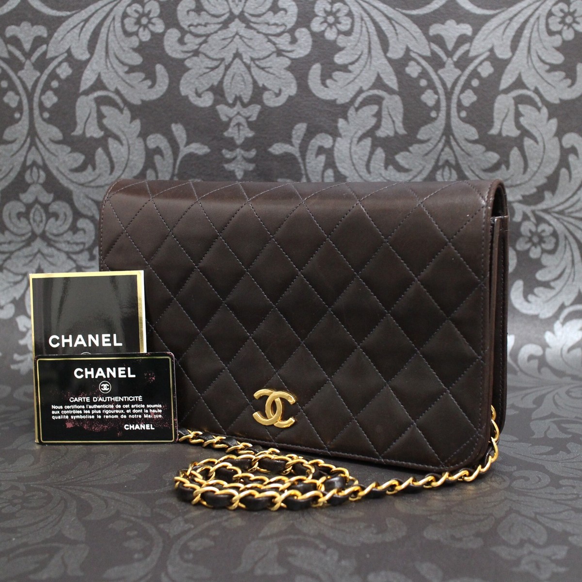 CHANEL Matelasse Lamb Skin Push Lock Chain Flap Shoulder Bag #2715