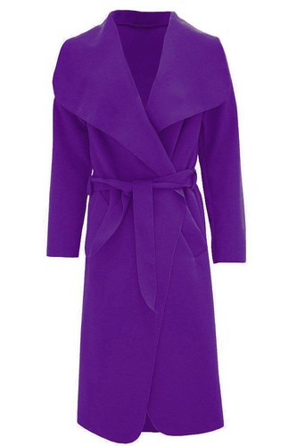Women Italian Long Duster Jacket Ladies French Belted Trench Waterfall Coat 8-16 - Picture 4 of 11