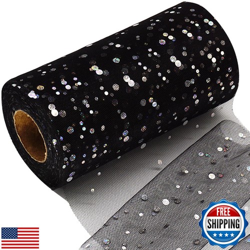 Glitter Tulle Fabric Rolls 6 Inch 50 Yards (150ft) Sparkling Ribbon Sequin Po