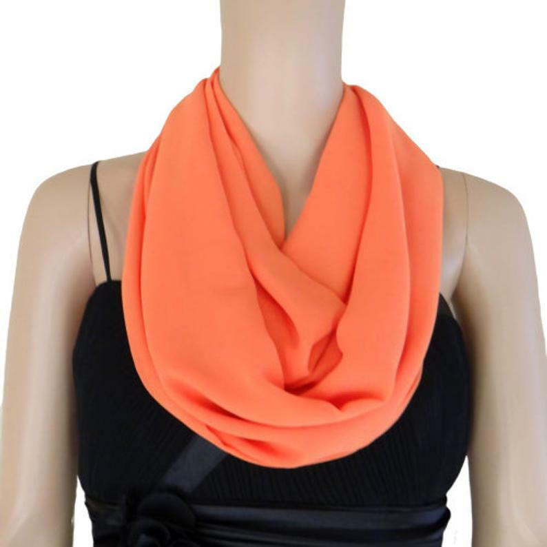 Orange  Scarf. Infinity Scarf. Circle Scarf. Loop Scarf. Chiffon Scarf.