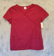 B Scrubs Top Womens Tag Size Large Red Pullover Medical Nursing Short Sleeve