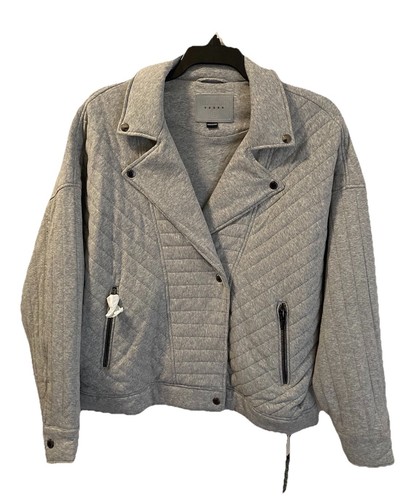 Blank NYC Moto Jacket Bomber Quilted Gray Size Large Zipper Coat NWT