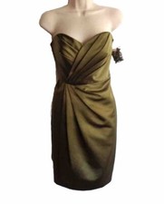 New DAVIDS BRIDAL Satin Strapless Spaghetti Strap Dress Sz 4 Fern Green