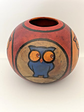 Hand Painted Etched Dried Gourd Vase Signed by the Artist 2008