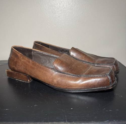 Cole Haan Studio Damengröße 8,5 B braune Leder-Halbschuhe eckige Zehenpartie Blockabsatz