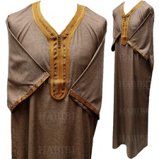 Men Moroccan Short Sleeves Brown Thobe Jubba Kandora