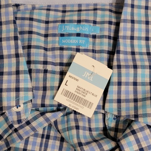 J McLaughlin Shirt Mens Large Blue Check Westend Modern Fit Long Sleeve NWT NEW - Picture 4 of 5