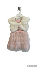 Jone Michelle Blush Formal Lace Glittery Dress w/ Fur Jacket Size 2T