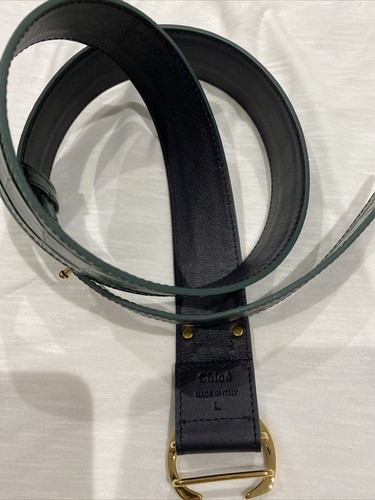 Chloe Woodsy Green Crocodile Effect Belt Gold Buckle C Size L New No Tag - Picture 8 of 12