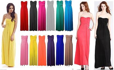 DAMEN BOOBTUBE VORNE GEKNOTET TRÄGERLOS BANDEAU MAXIKLEID S/M 8-10 * M/L 12-14
