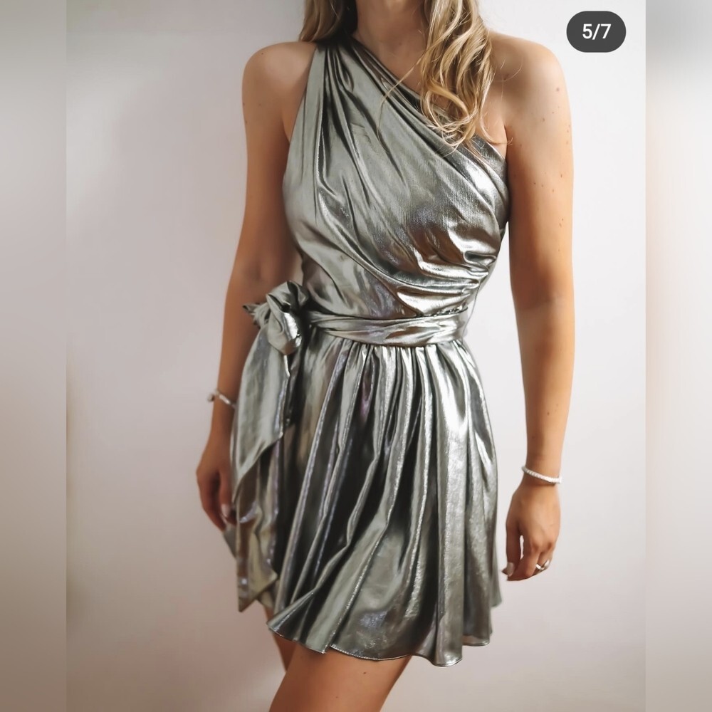 ZARA SILVER ASYMMETRIC ONE SHOULDER DRAPED MINI DRESS ZARA SILVER ASYMMETRIC ONE SHOULDER DRAPED MINI DRESS