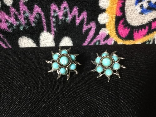 Orecchini vintage stile nativi americani sud-ovest argento e turchese fondello a vite