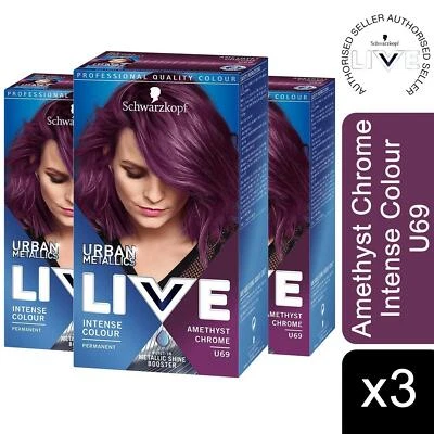 3x LIVE Amethyst Chrome (Purple) Permanent Hair Dye, Urban Metallics U69