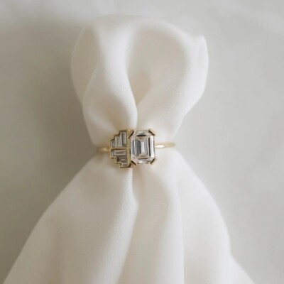 2CT Emerald Cut Moissanite Glamorous Engagement Ring 14K Yellow Gold Plated