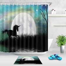 Horse Moon Waterproof Bathroom Polyester Shower Curtain Liner Water Resistant