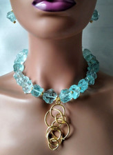Quartz Nugget Necklace Azul Blue Ocean Gold Statement Chunky Artisan Earring Set