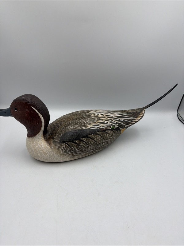 Vintage Carved Wooden Duck Decoy, A.J. Carney, NJ Folk Art Bird 18” Long RARE!!!