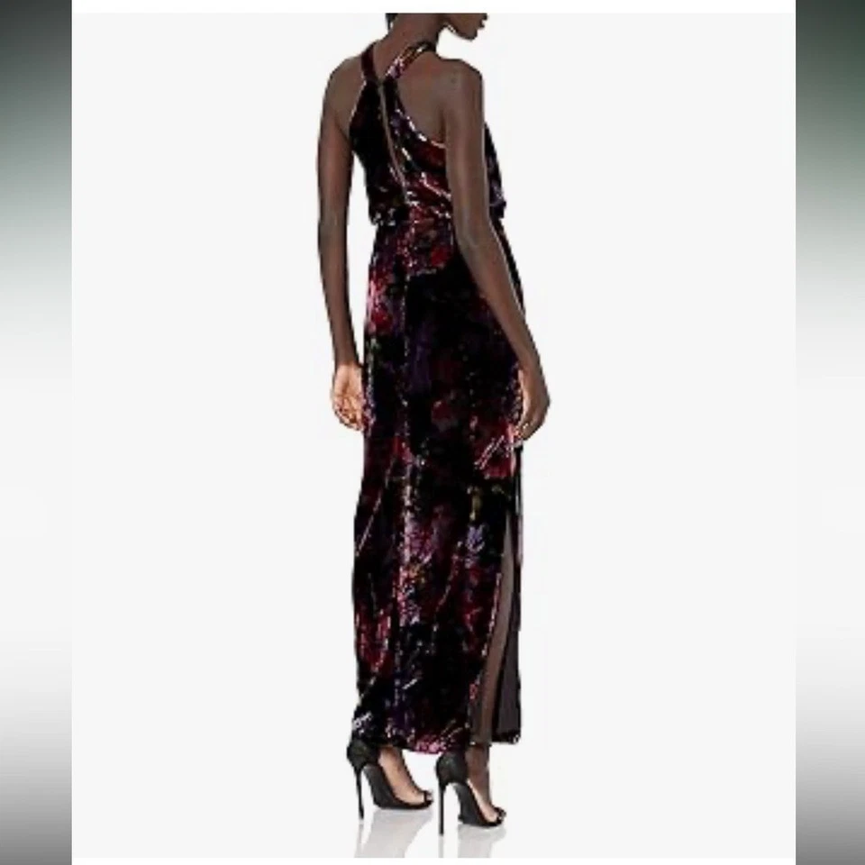 Aidan Mattox Printed Velvet Halter Gown Size 0 Evening Formal Gala Holiday Glam - Image 2 of 4