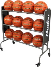Baden Steel Basketball Rack with Wheels 3-Tier Rolling Ball Racks for Garage w