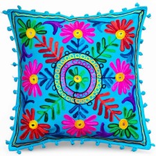 Copricuscino ricamato Boho Suzani 16x16 - Federa indiana fatta a mano,...