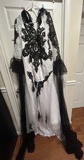 Fantasy Gothic Victorian Wedding Black Lace Tulle Long Sleeve Mermaid Dress