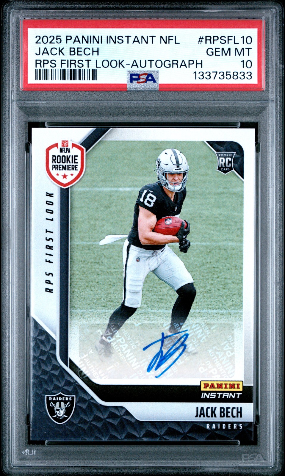2025 Panini Nfl Rps First Look #RPSFL10 Jack Bech Rps First Look Auto RC PSA 10