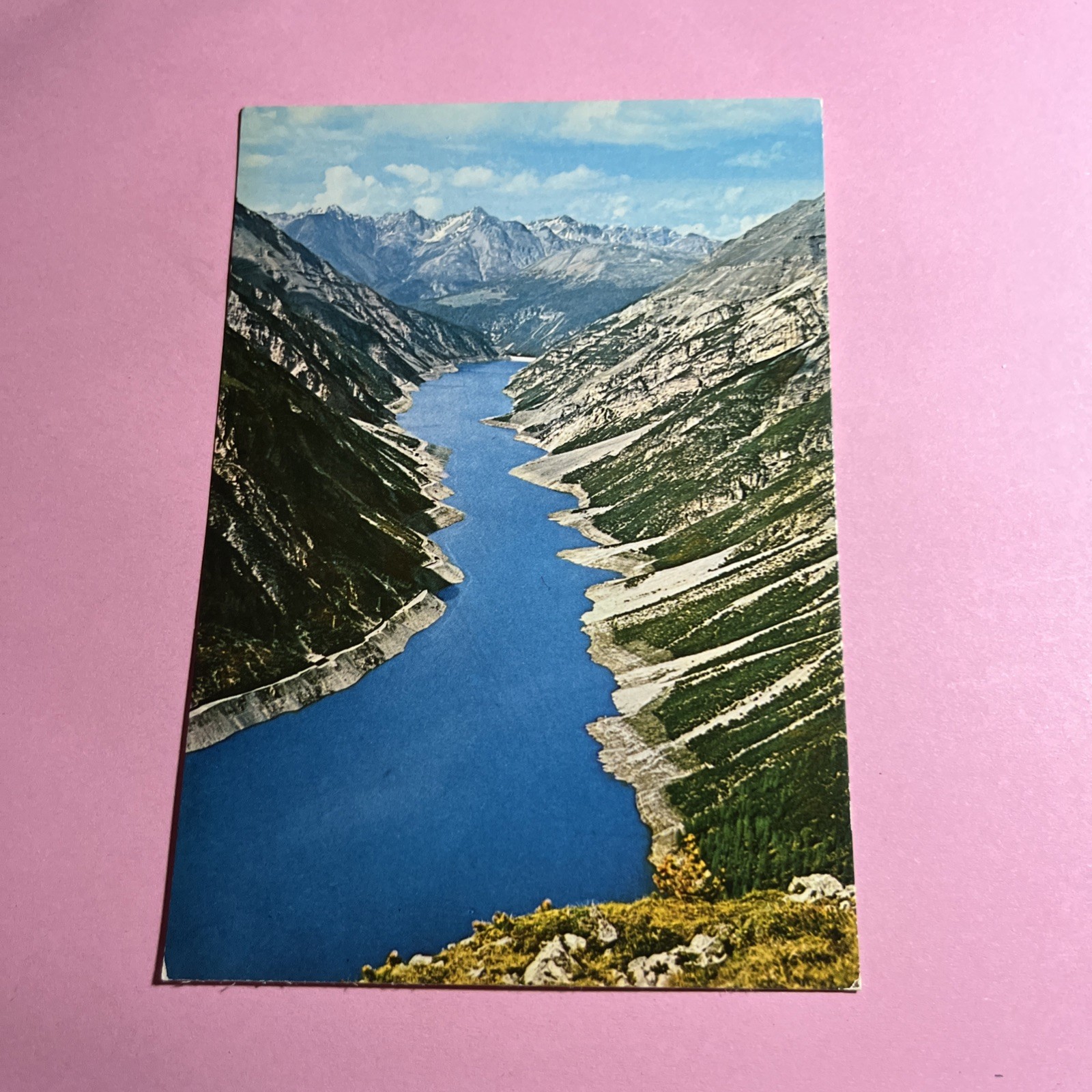 CARTOLINA A COLORI - LIVIGNO LA DIGA DEL GALLO COL LAGO VISTO DA MONTE PARE'