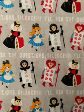 Alice in Wonderland Scrap 9"x 21  Cotton Fabric Fat eighth Queen Cards Heart