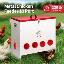 120 lb Extra Large Automatic Chicken Feeder 10 No-Waste Ports Poultry Feeders