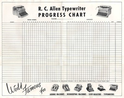 R C Allen Business Machines Typewriter Progress Chart ca 1940s
