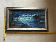 Ölgemälde Hamburger Innenstadt bei Nacht von der Krugkoppelbrücke aus gesehen