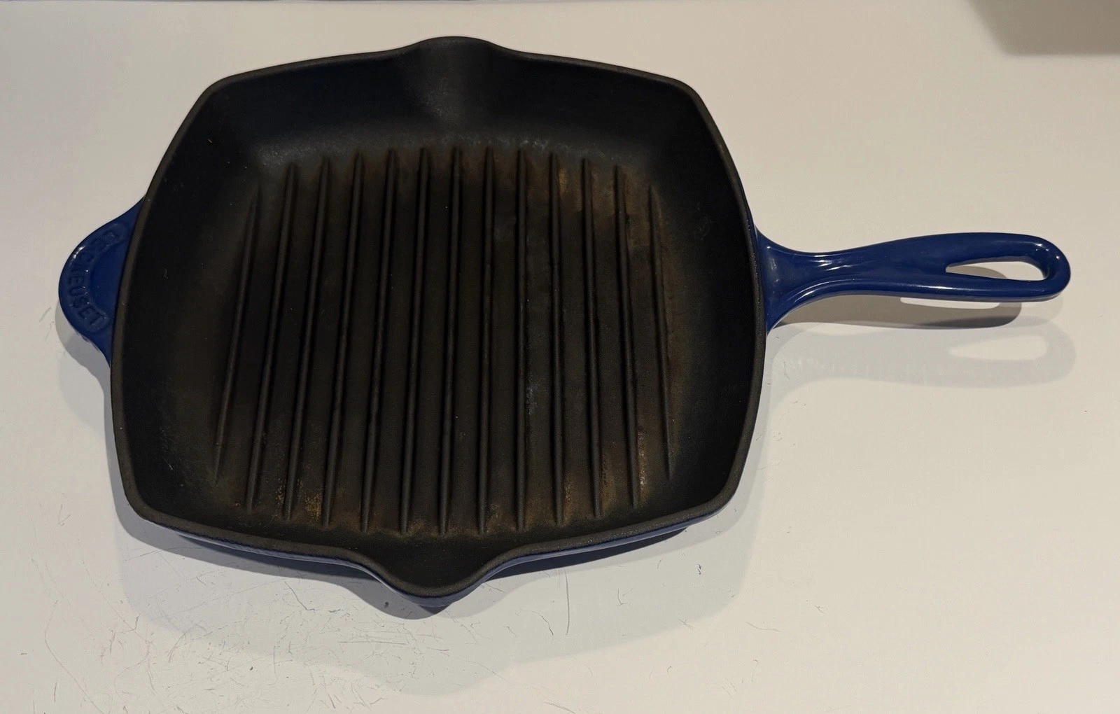 Le Creuset Cast Iron Enamel Square 26cm Frying / Griddle Skillet Pan Blue