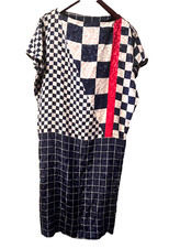 VINTAGE 80s HALSTON III RED WHITE BLUE SATIN FLAPPER MIDI DRESS WOMEN'S MEDIUM