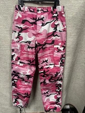 Women’s Super Baggy Pink Camo Cargo Combat Pants Expandable Waist 31-35in
