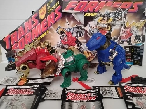 TRANSFORMERS G2 (Vintage 1993) Lot of 3 GRIMLOCK SNARL SLAG Dinobots Figures