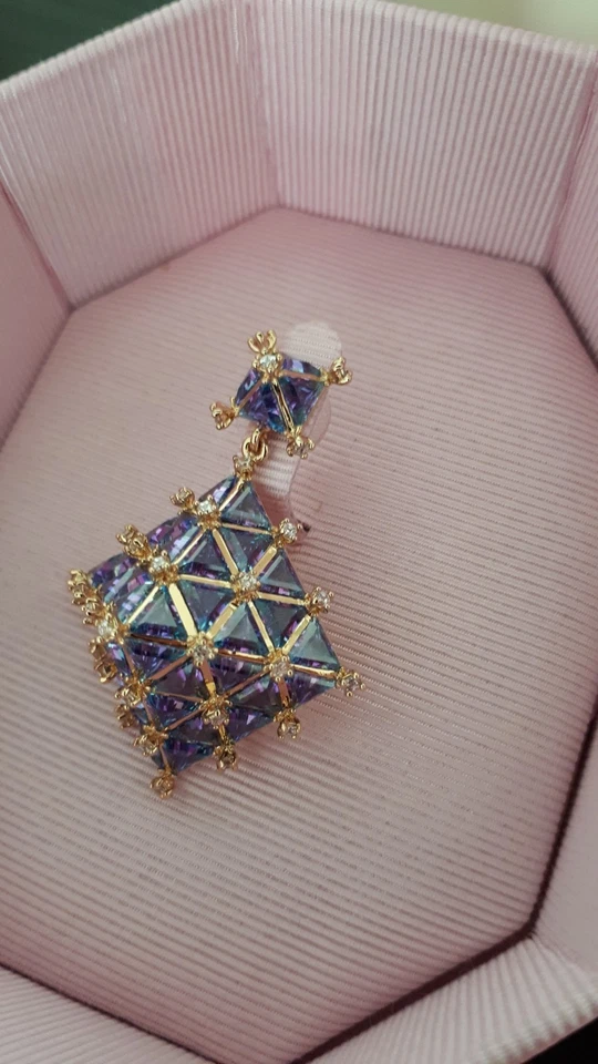 Swarovski Ohrring Pyramide Blau Gold - Bild 4 von 4