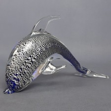 Scultura Delfino Vetro Murano FABIO TOSI Sommerso Argento Firmato Anni '70