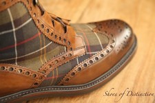 Joseph Cheaney Brown Leather Canvas Derby Brogue Boots Shoes Men's UK 8.5 US 9.5