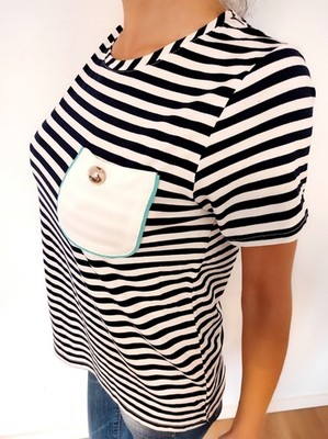 Damen Baumwolle T-Shirt Shirt Kurzarm Top S M 36 38 Neu Women Stripes New
